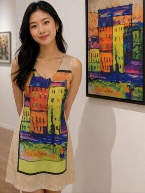 Sweet Miss NWT Size Small Feels Like SILK Vibrant Foreign City Scene Size Small